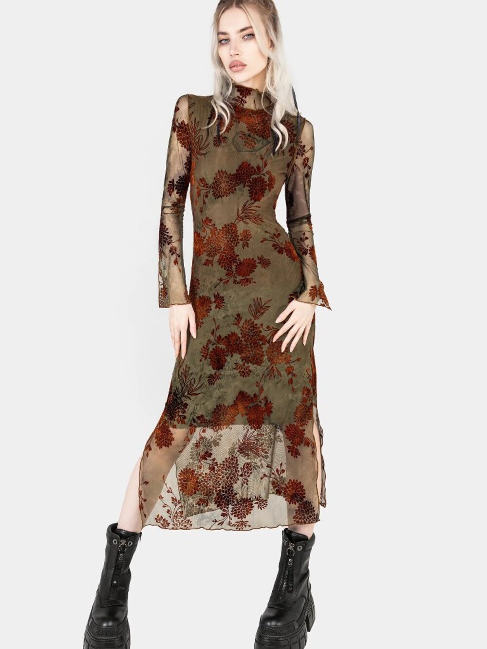 Rosaleigh Flock Velour Mesh Midaxi Dress - 8